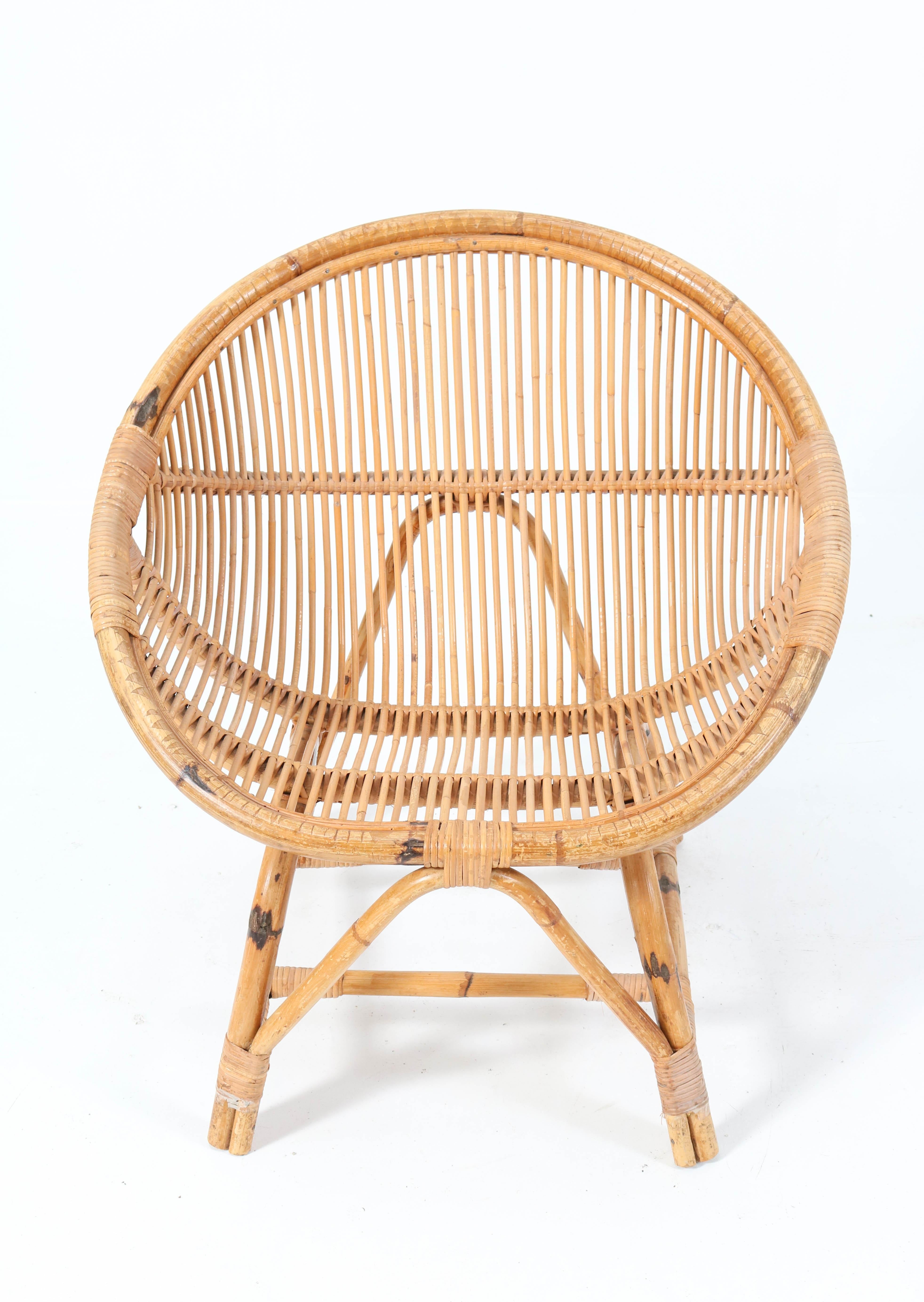 Pair of Mid-Century Modern Bamboo Rattan Lounge Chairs, 1950s 1