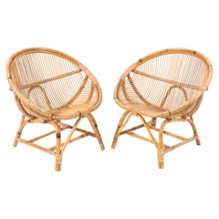 Pair of Mid-Century Modern Bamboo Rattan Lounge Chairs, 1950s