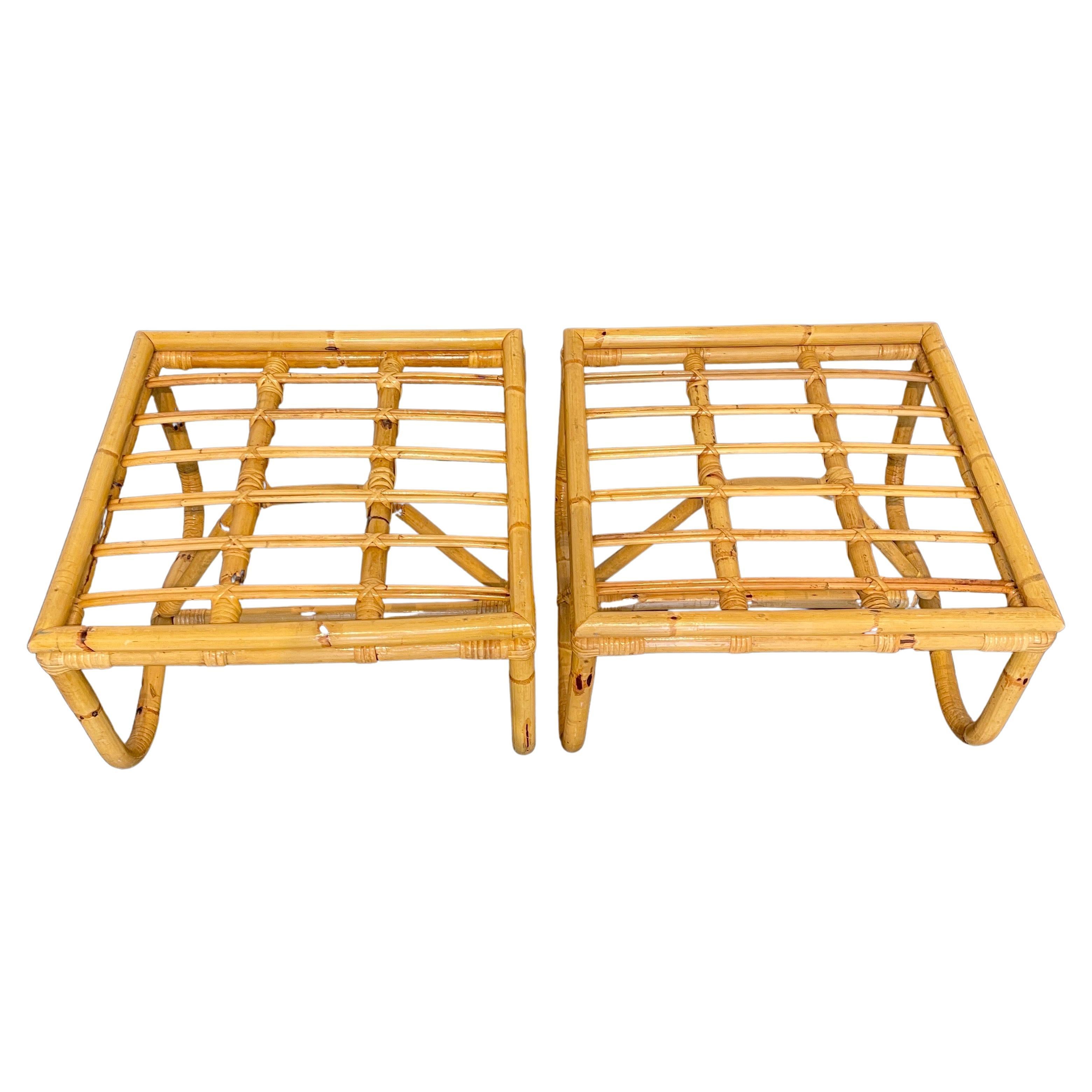 Hand-Crafted Pair of Mid-Century Modern Bamboo Side Tables or Stools For Sale