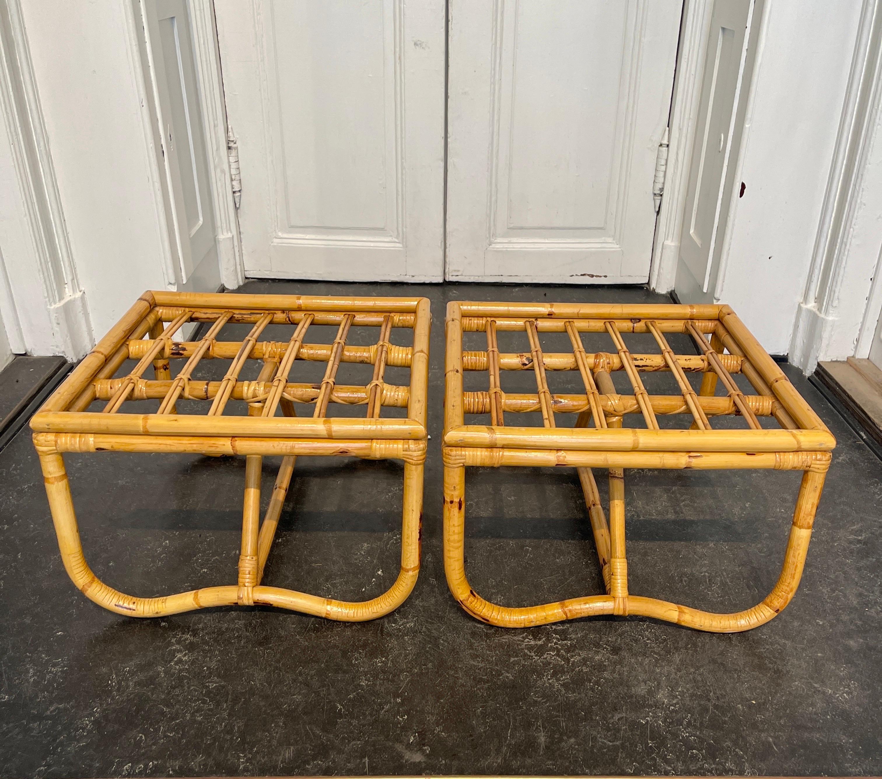 Mid-20th Century Pair of Mid-Century Modern Bamboo Side Tables or Stools For Sale