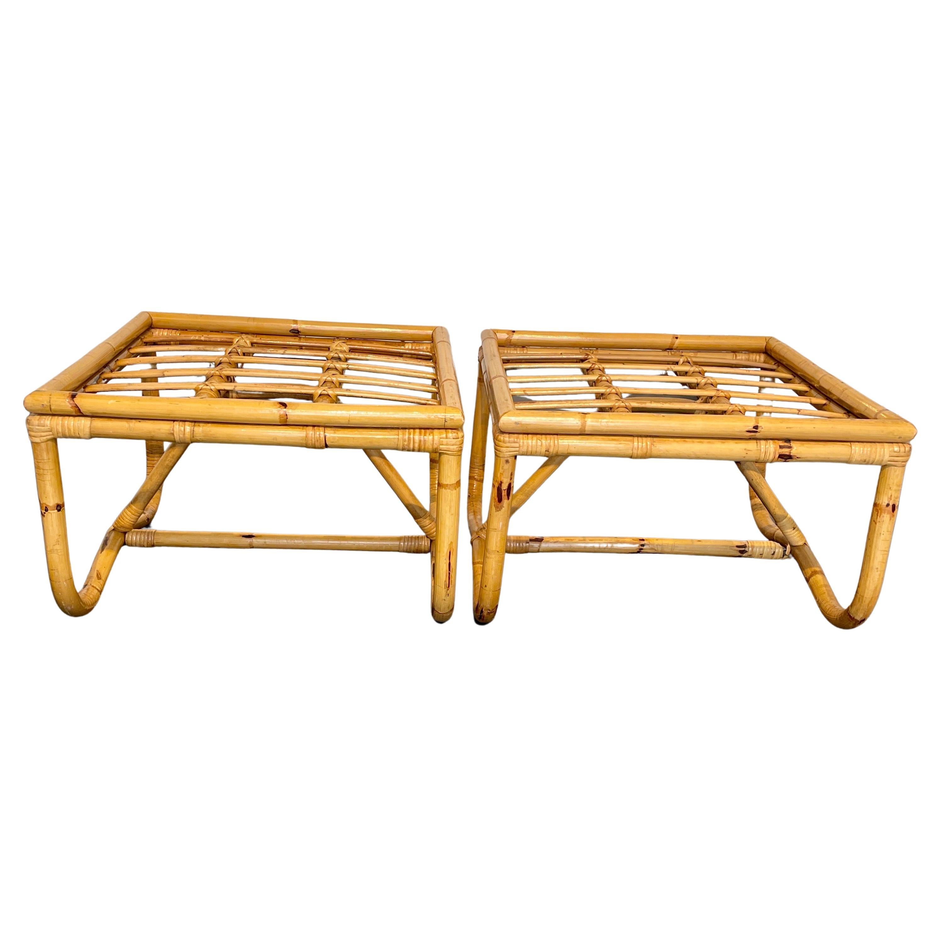 Pair of Mid-Century Modern Bamboo Side Tables or Stools