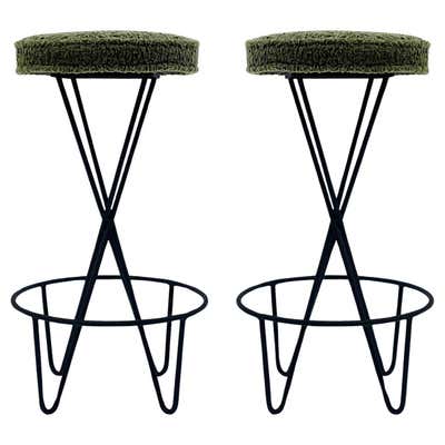 Mid Century Pair Heavy Coil Spring Bar Stools Pair Industrial Steam ...