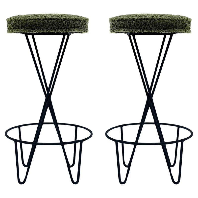 Mid Century Pair Heavy Coil Spring Bar Stools Pair Industrial Steam ...