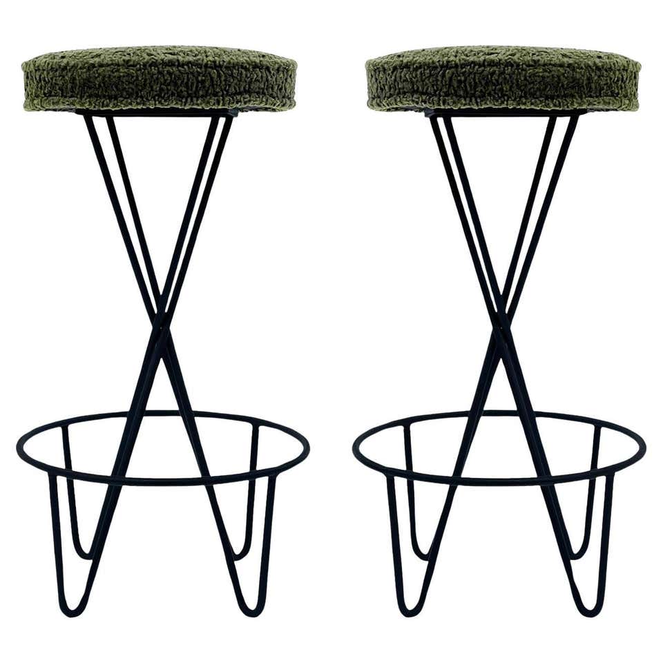 Mid Century Pair Heavy Coil Spring Bar Stools Pair Industrial Steam ...