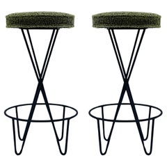 Pair of Mid Century Modern Bar Stools by Frederic Weinberg in Black Iron