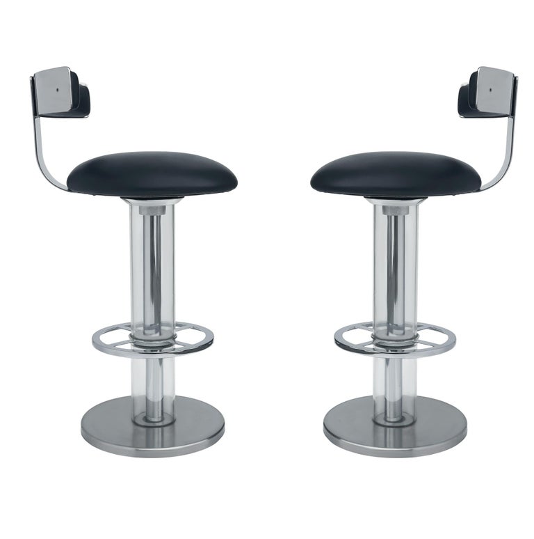 Louis Vuitton Upholstered Chrome Stools, Pair