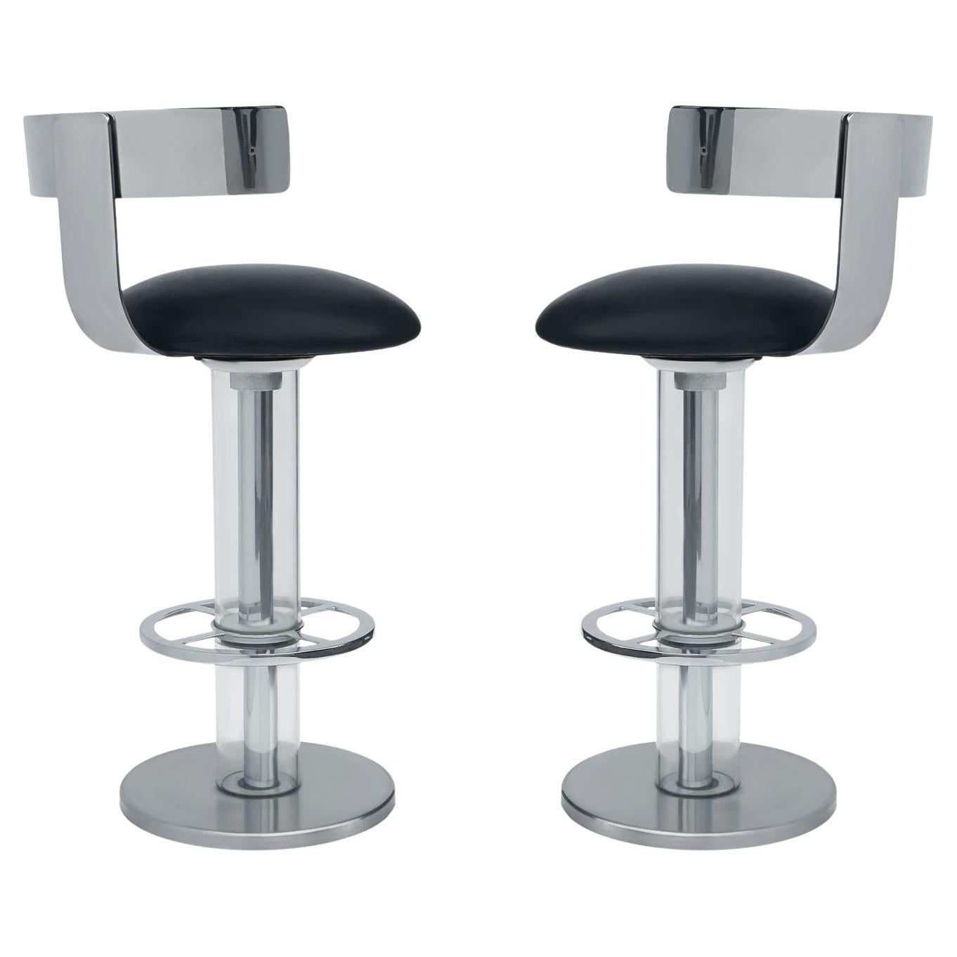 Pair of Mid-Century Modern Bar Stools in Chrome & Black by Design For Leisure