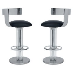 Pair of Mid-Century Modern Bar Stools in Chrome & Black by Design For Leisure