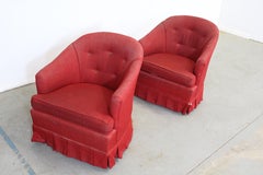 Pair of Mid-Century Modern Barrel Back Ethan Allen Swivel Club Chairs