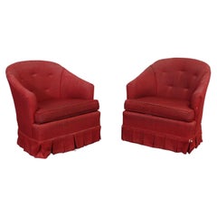 Pair of Mid-Century Modern Barrel Back Ethan Allen Swivel Club Chairs