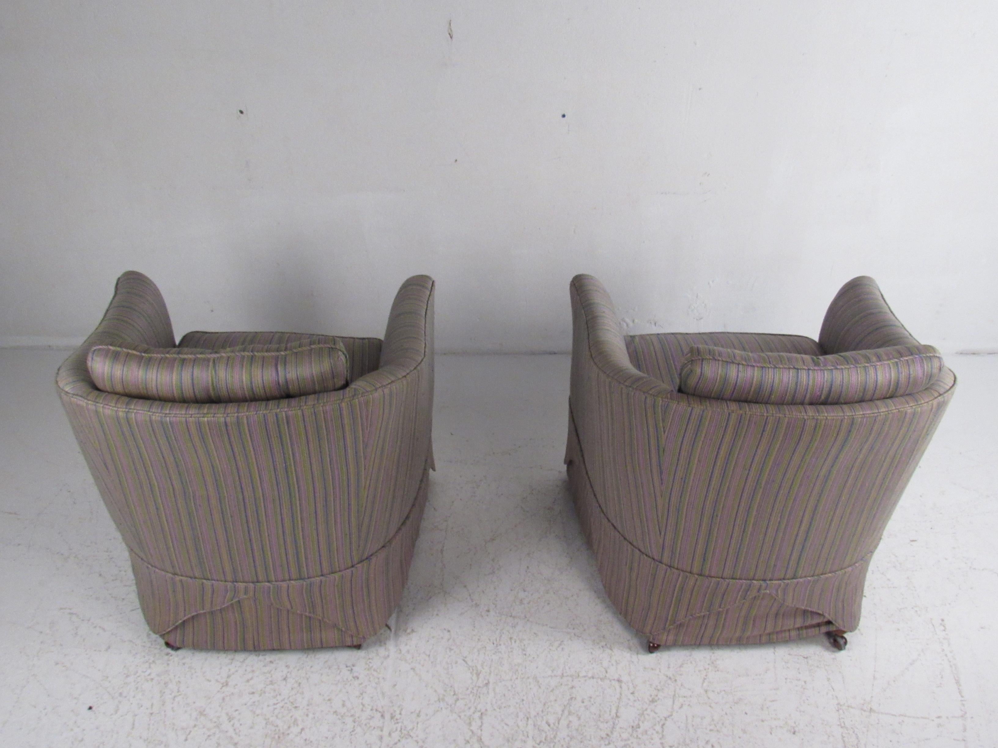 Upholstery Pair of Mid-Century Modern Barrel Back Lounge Chairs For Sale