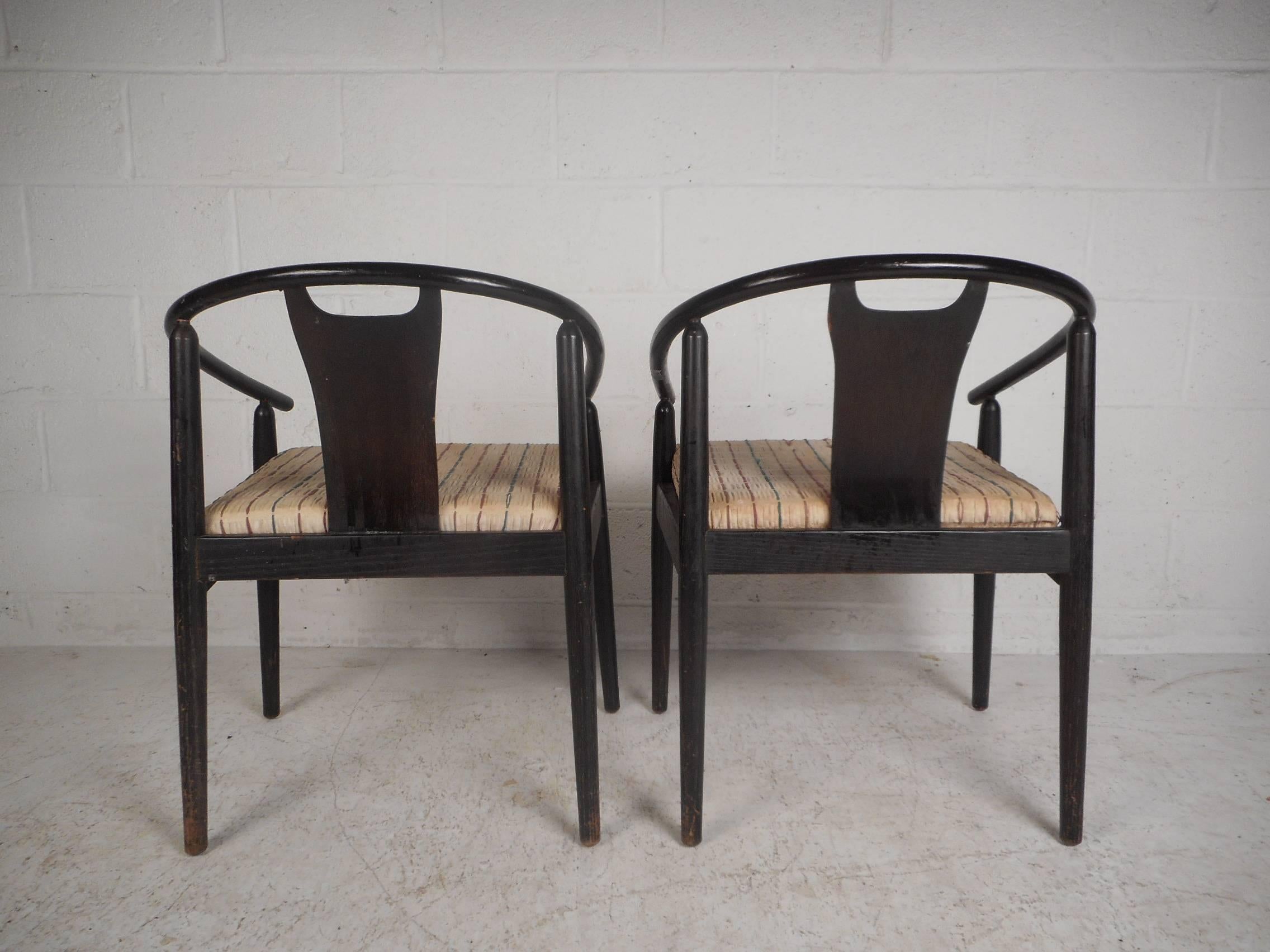Upholstery Pair of Mid-Century Modern Barrel Back Side Chairs
