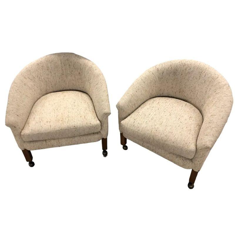 20th Century Pair of Mid Century Modern Barrel Back Swivel Chairs For Sale