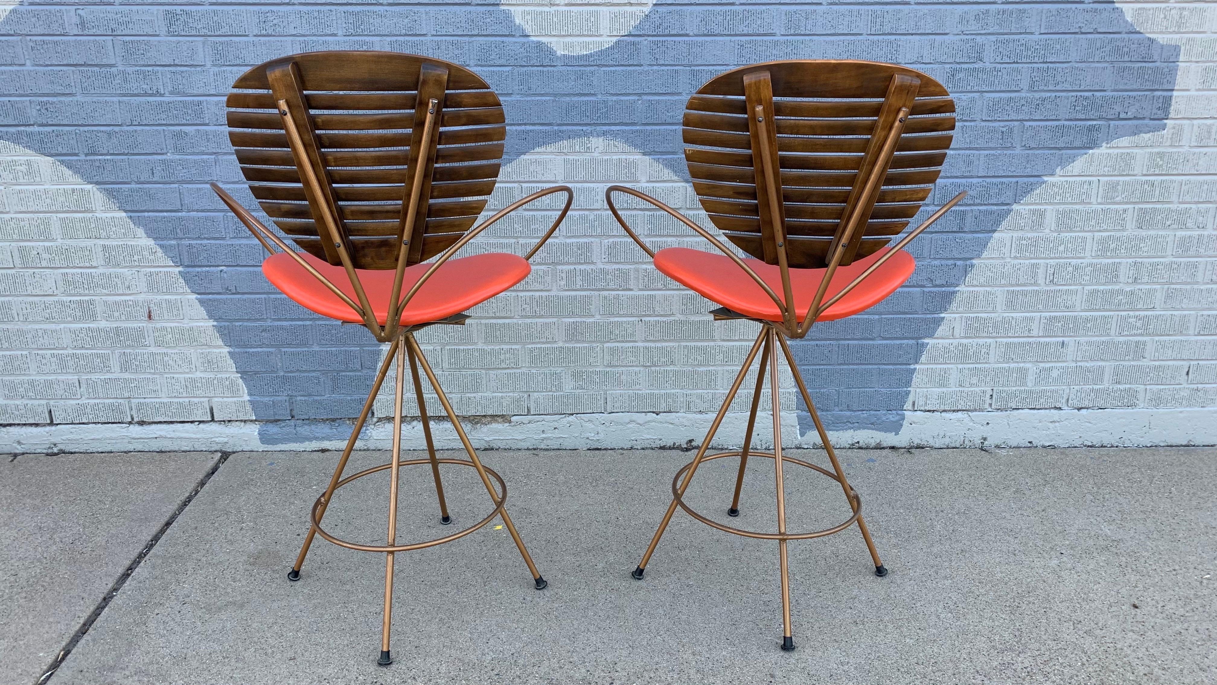 American Pair of Mid-Century Modern Barstools by Arthur Umanoff for Howard-Shaver For Sale