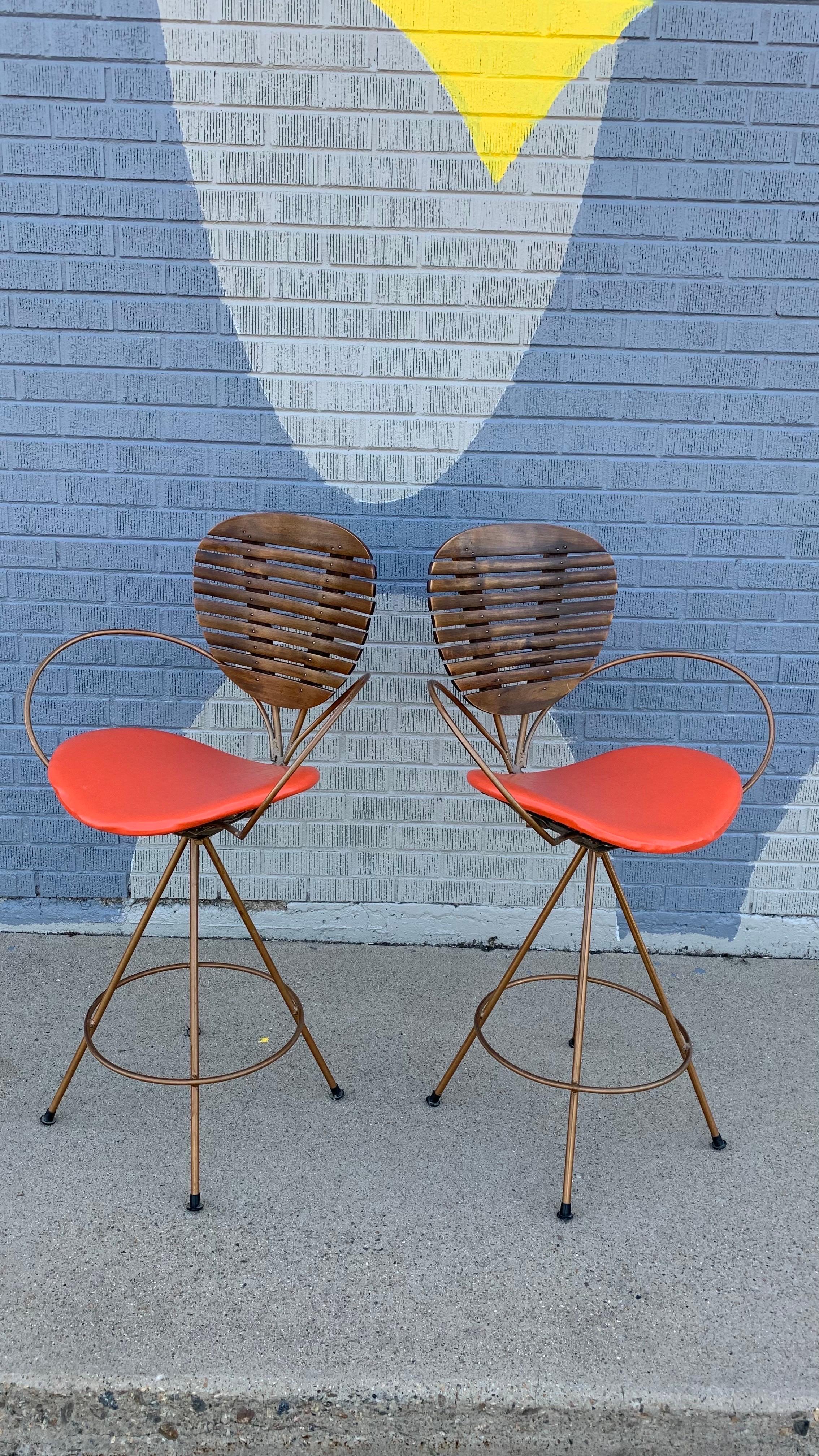 Pair of Mid-Century Modern Barstools by Arthur Umanoff for Howard-Shaver In Good Condition For Sale In Wheat Ridge, CO