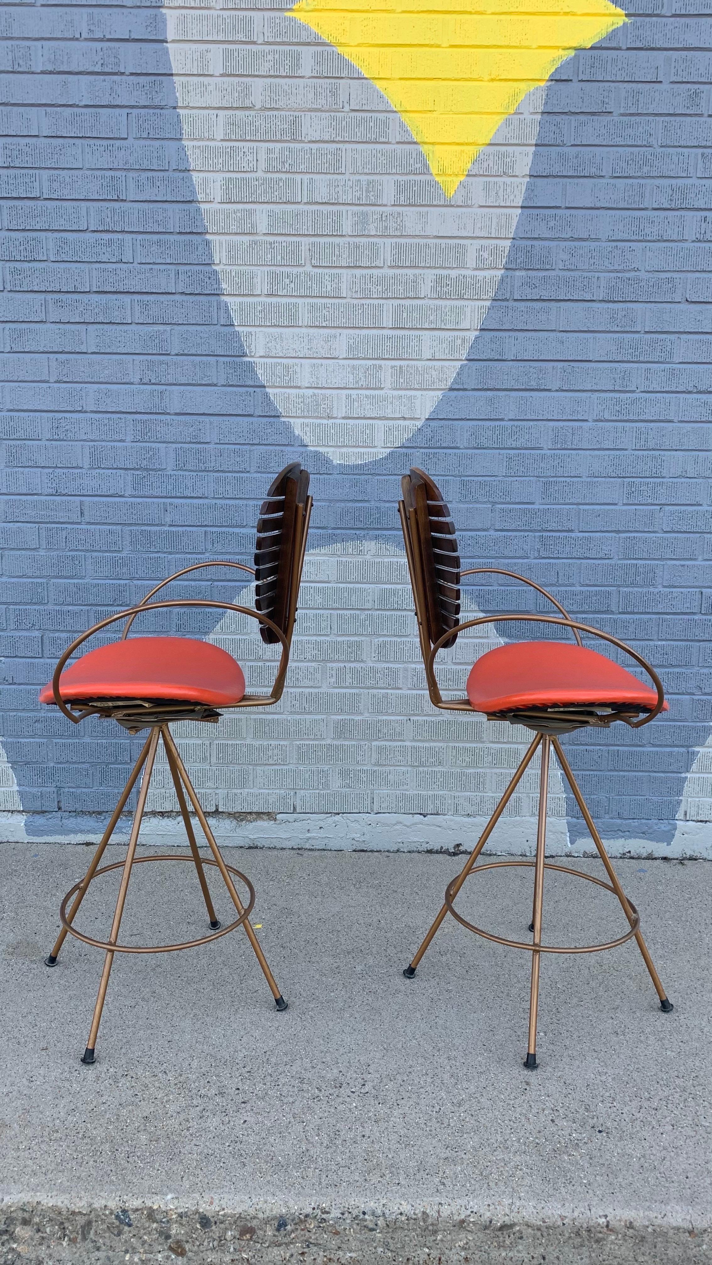 20th Century Pair of Mid-Century Modern Barstools by Arthur Umanoff for Howard-Shaver For Sale