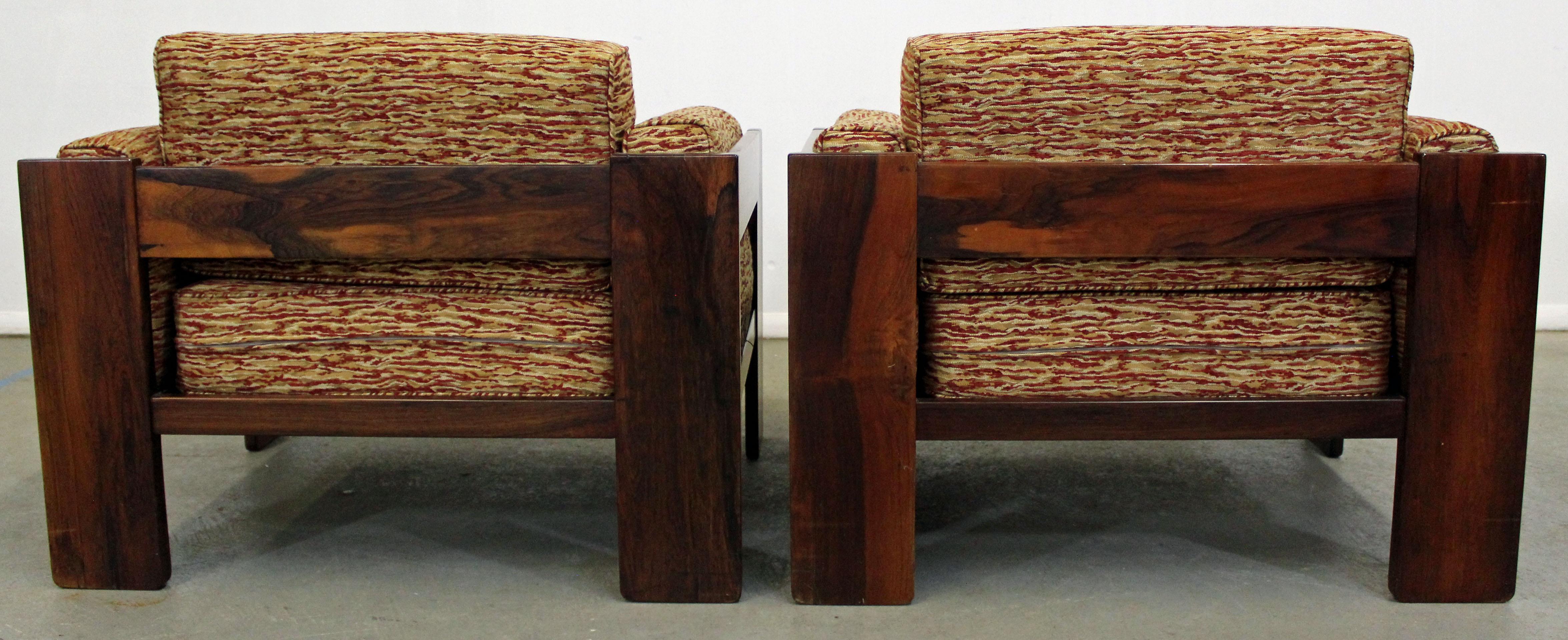 Fabric Pair of Mid-Century Modern Bastiano Rosewood Knoll Club Chairs