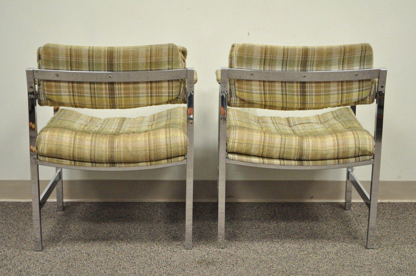 Pair of Mid-Century Modern Baughman Chrome Floating Arm Lounge Chairs 5