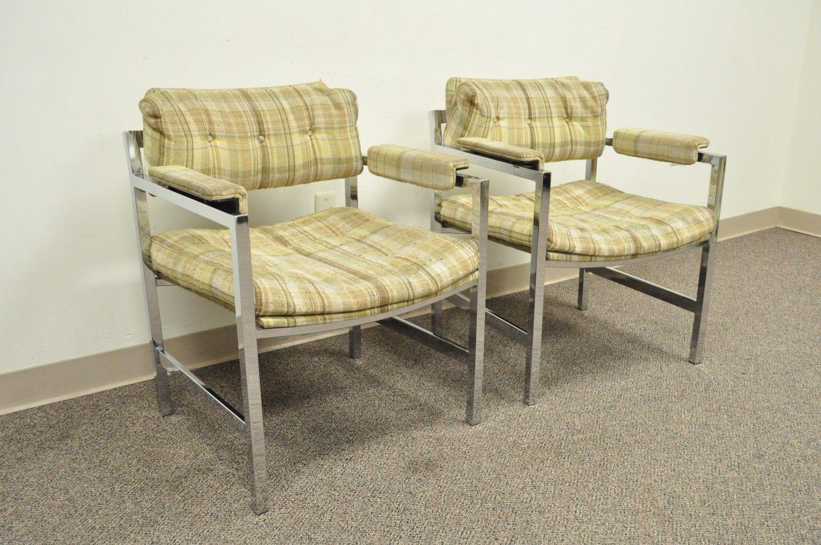 Pair of Mid-Century Modern Baughman Chrome Floating Arm Lounge Chairs 7