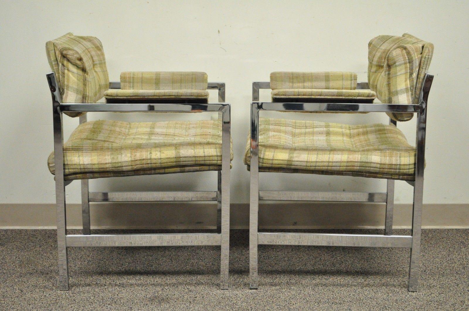 Pair of Mid-Century Modern Baughman Chrome Floating Arm Lounge Chairs In Good Condition In Philadelphia, PA
