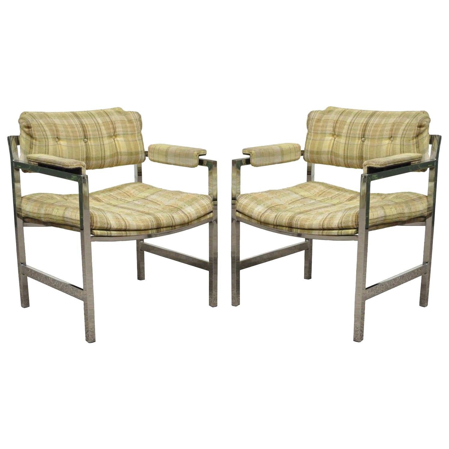 Pair of Mid-Century Modern Baughman Chrome Floating Arm Lounge Chairs