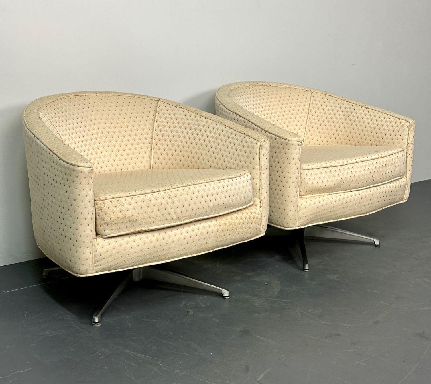 Contemporary Pair of Mid-Century Modern Baughman Style Tub / Swivel / Lounge Chairs, American