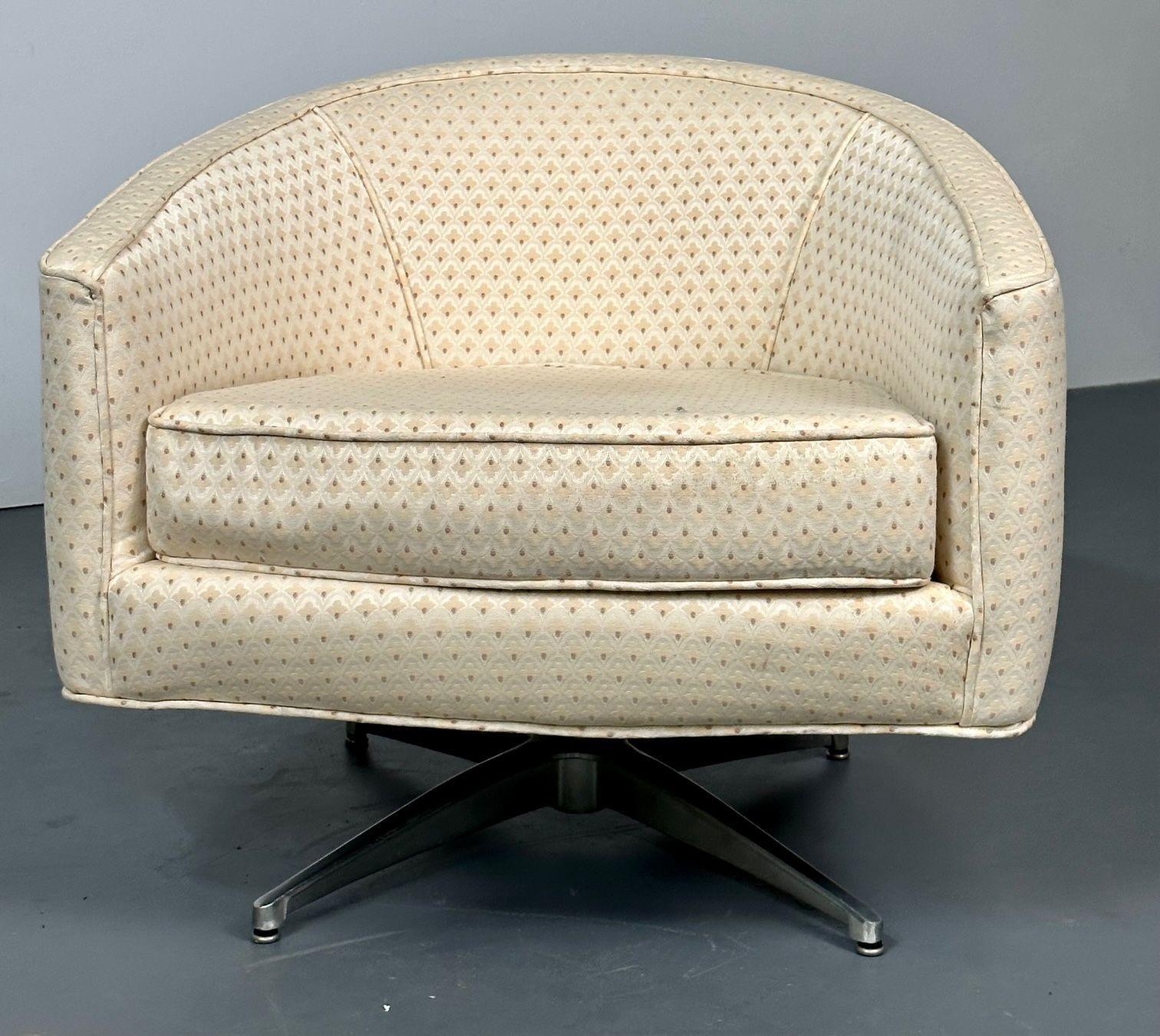 Fabric Pair of Mid-Century Modern Baughman Style Tub / Swivel / Lounge Chairs, American