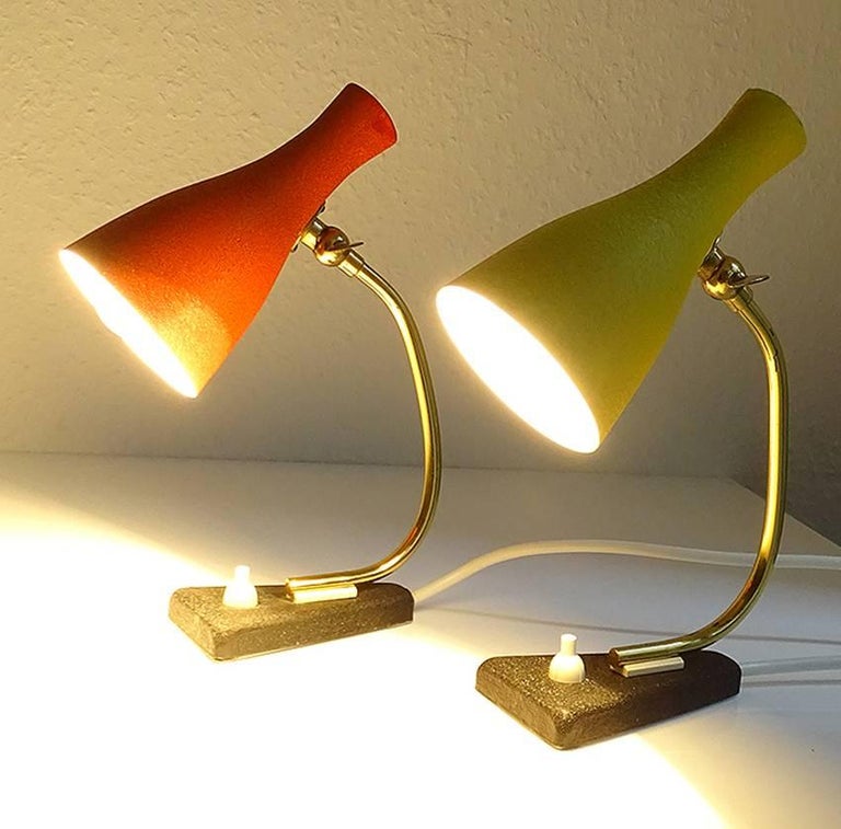 Pair of MidCentury Modern Bedside Table Lamps, Stilnovo Style For Sale