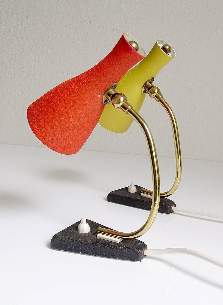 Pair of MidCentury Modern Bedside Table Lamps, Stilnovo Style For Sale