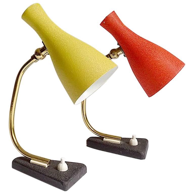 Pair of MidCentury Modern Bedside Table Lamps, Stilnovo Style For Sale