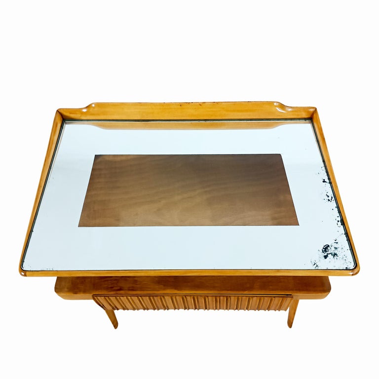 Pair of MidCentury Modern Bedside Tables in Solid Maple and Glass