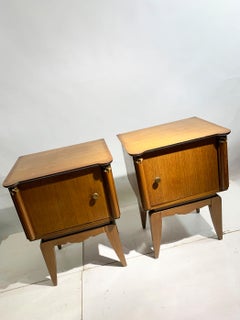 Pair of Mid-Century Modern Bedside Tables with Brass Accents, France, 1950's