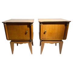 Pair of Mid-Century Modern Bedside Tables with Brass Accents, France, 1950's