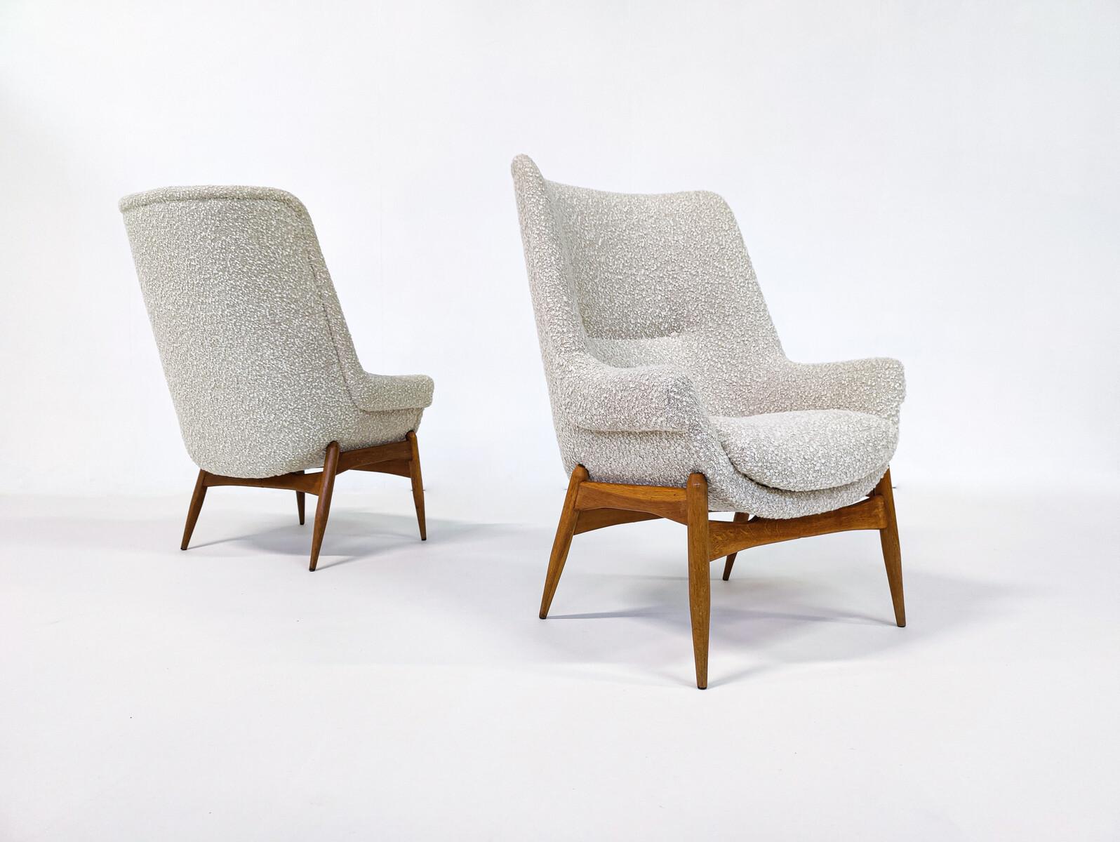 Paire de fauteuils en tissu beige de style moderne du milieu du siècle dernier par Julia Gaubek - Hongrie 1950 Bon état - En vente à Brussels, BE