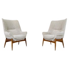 Retro Pair of Mid-Century Modern Beige Fabric Armchairs by Julia Gaubek, Hungary, 1950