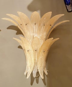 Pair of Mid-Century Modern Beige Murano Glass Pineapple Sconces, by Venini 1970s