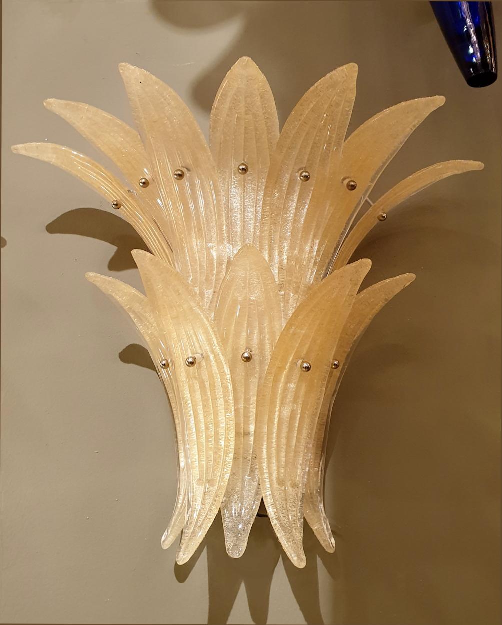 Italian Pair of Mid-Century Modern Beige Murano Glass Pineapple Sconces, by Venini 1970s