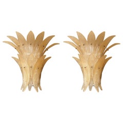 Pair of Mid-Century Modern Beige Murano Glass Pineapple Sconces, by Venini 1970s