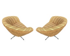 Pair of Mid Century Modern Beige Swivel Lounge Chairs by Overman Sweden