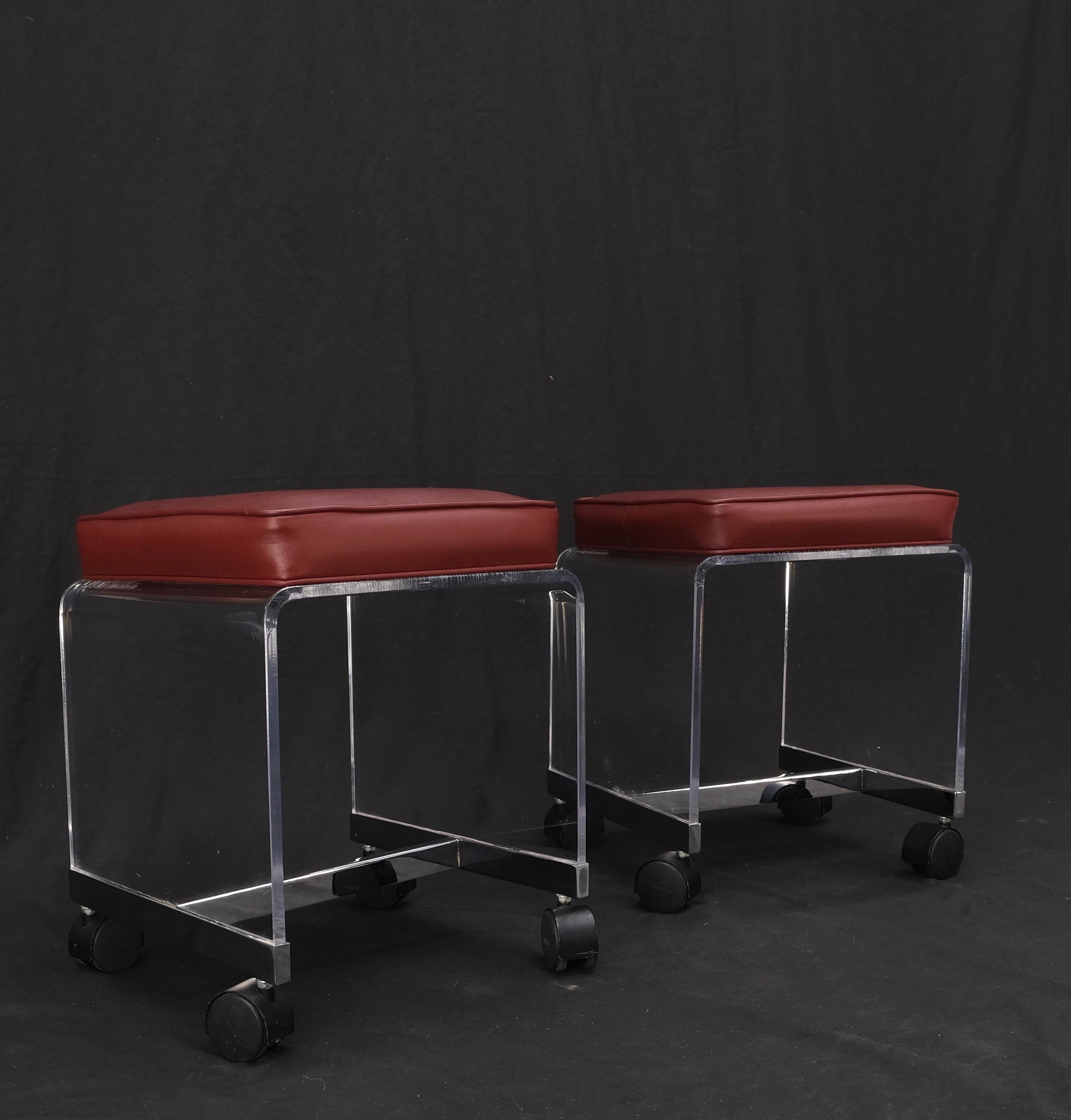 Pair of Mid-Century Modern Bent Lucite Compact Benches on Wheels Clean! For Sale 5