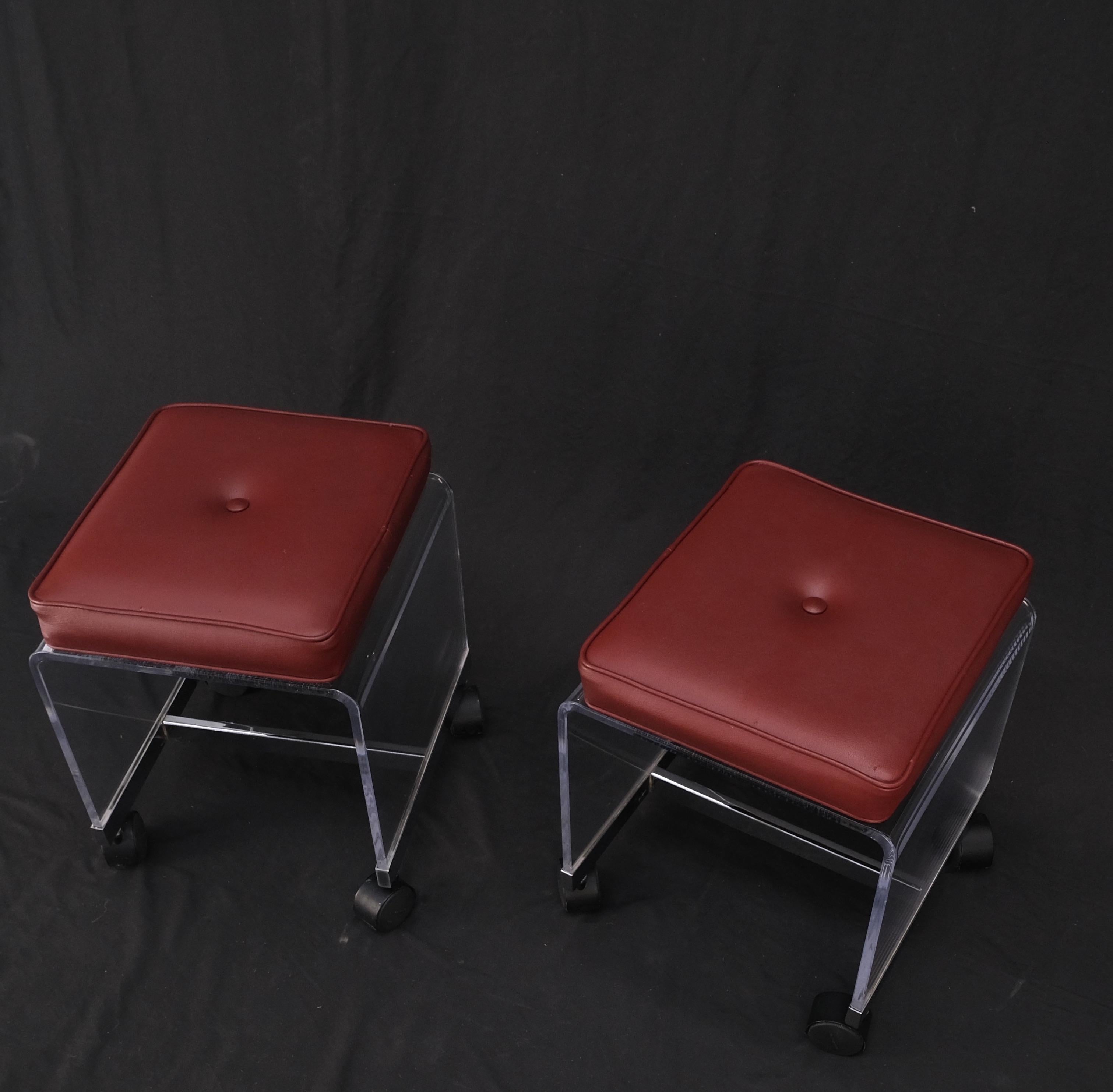 Pair of Mid-Century Modern Bent Lucite Compact Benches on Wheels Clean! For Sale 6