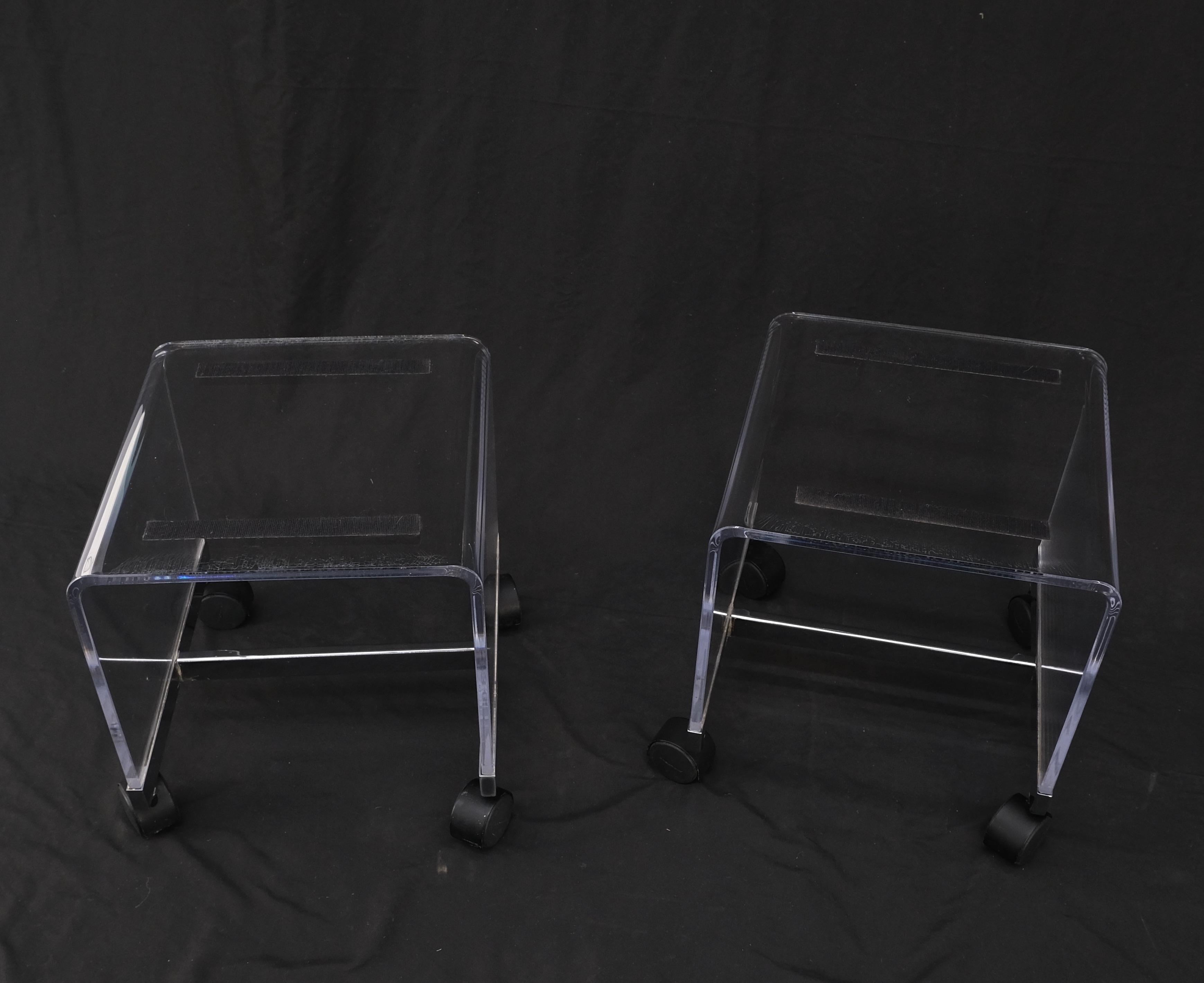 Pair of Mid-Century Modern Bent Lucite Compact Benches on Wheels Clean! For Sale 8