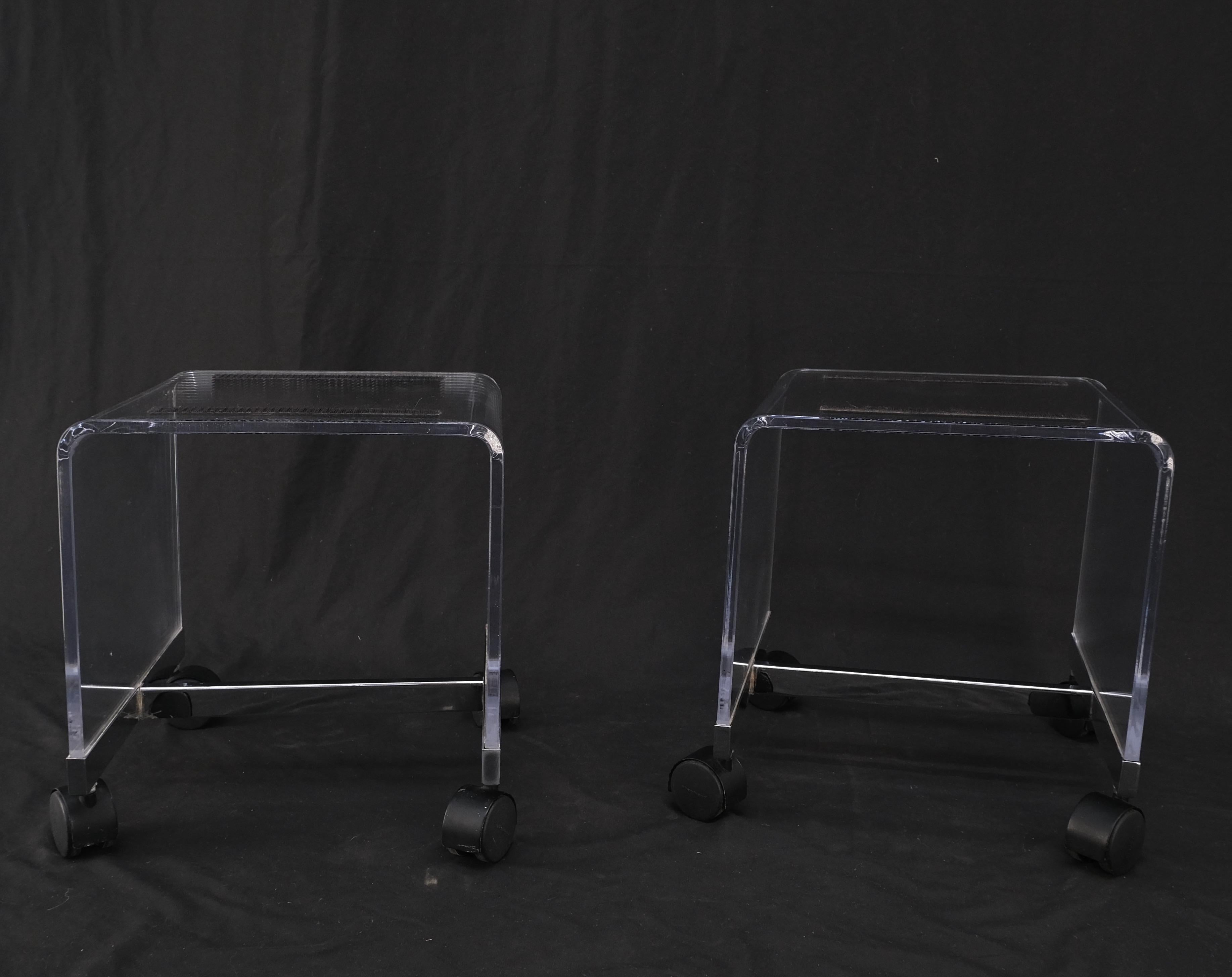 Pair of Mid-Century Modern Bent Lucite Compact Benches on Wheels Clean! For Sale 9