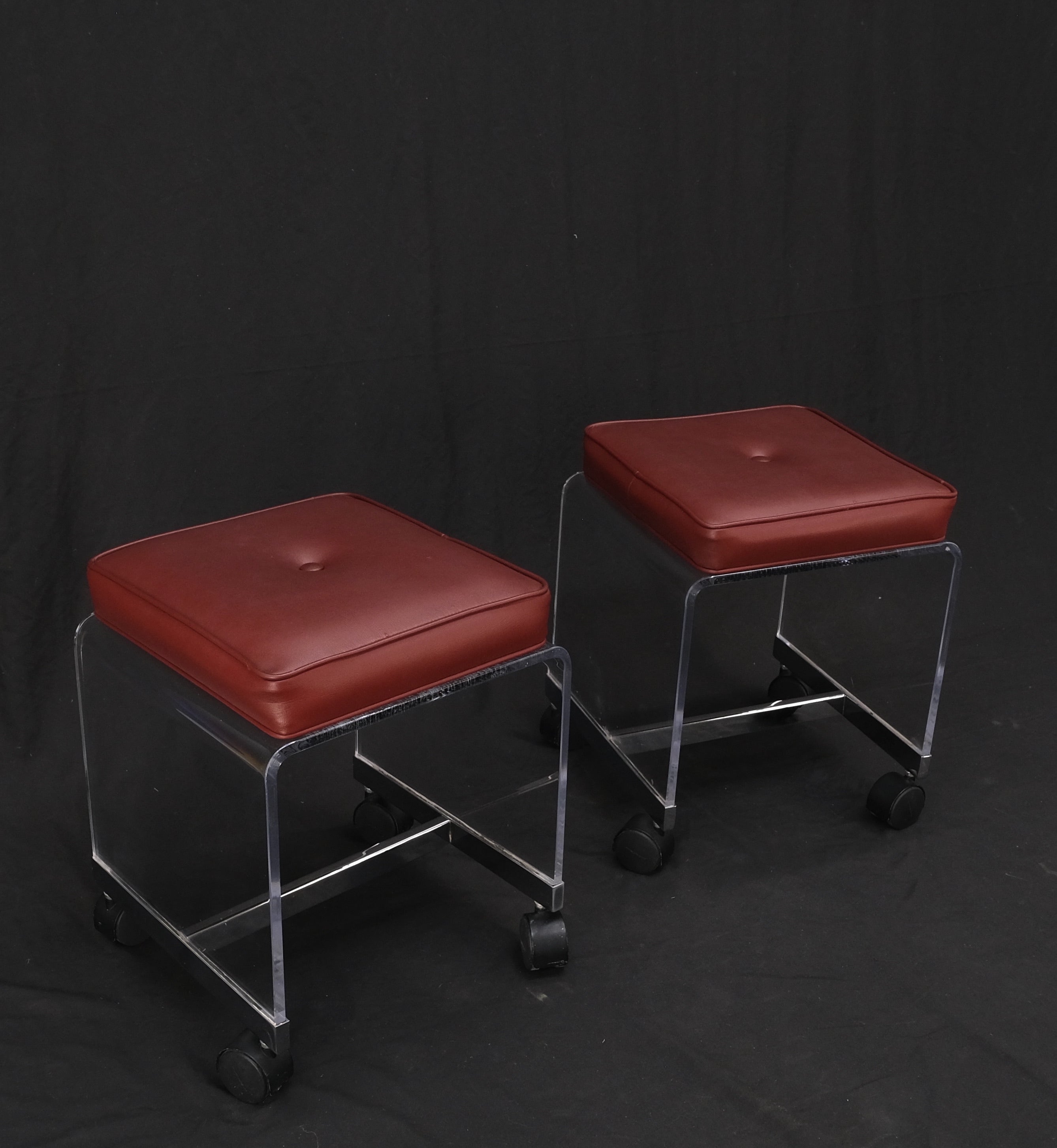 Pair of Mid-Century Modern Bent lucite Compact Benches on Wheels Clean!
