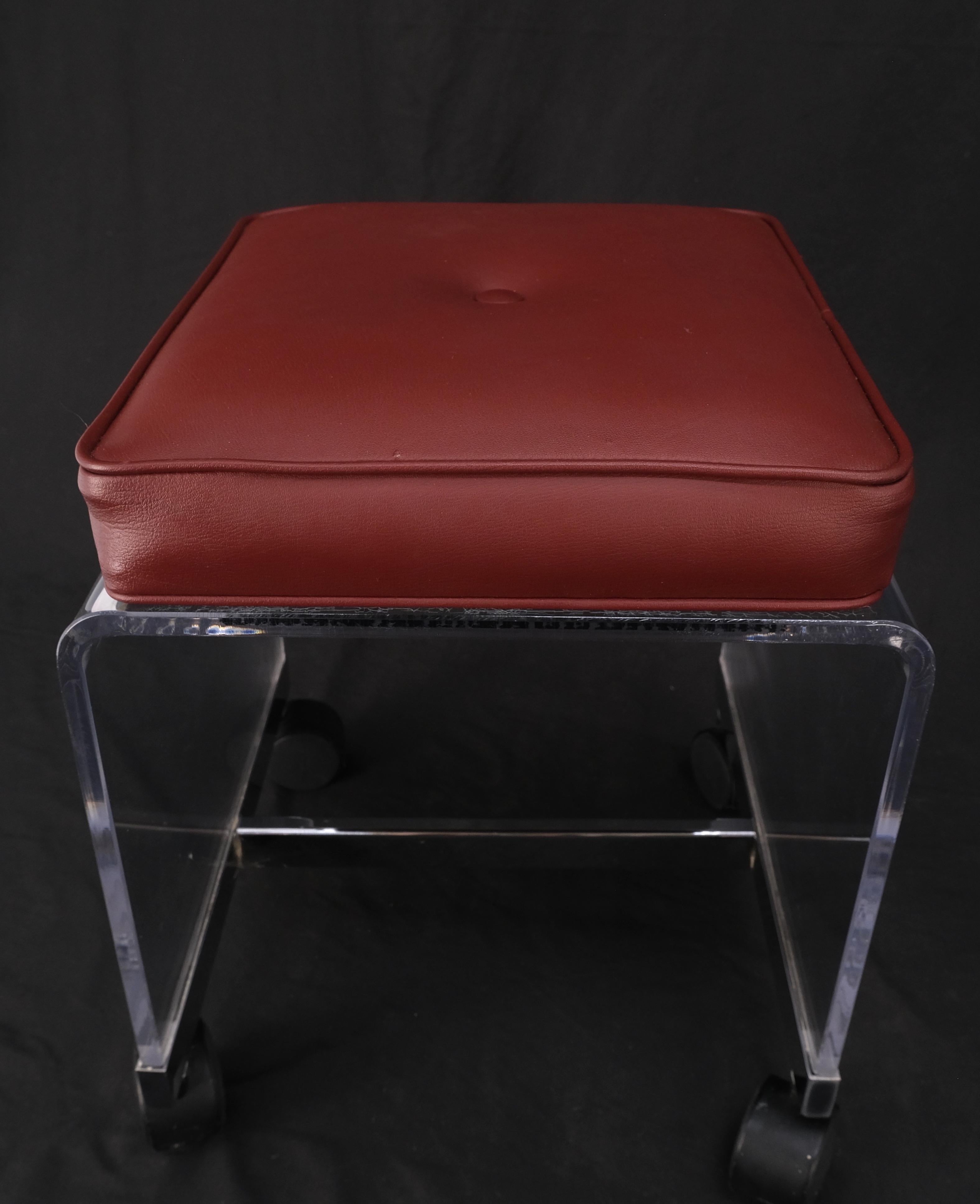 American Pair of Mid-Century Modern Bent Lucite Compact Benches on Wheels Clean! For Sale