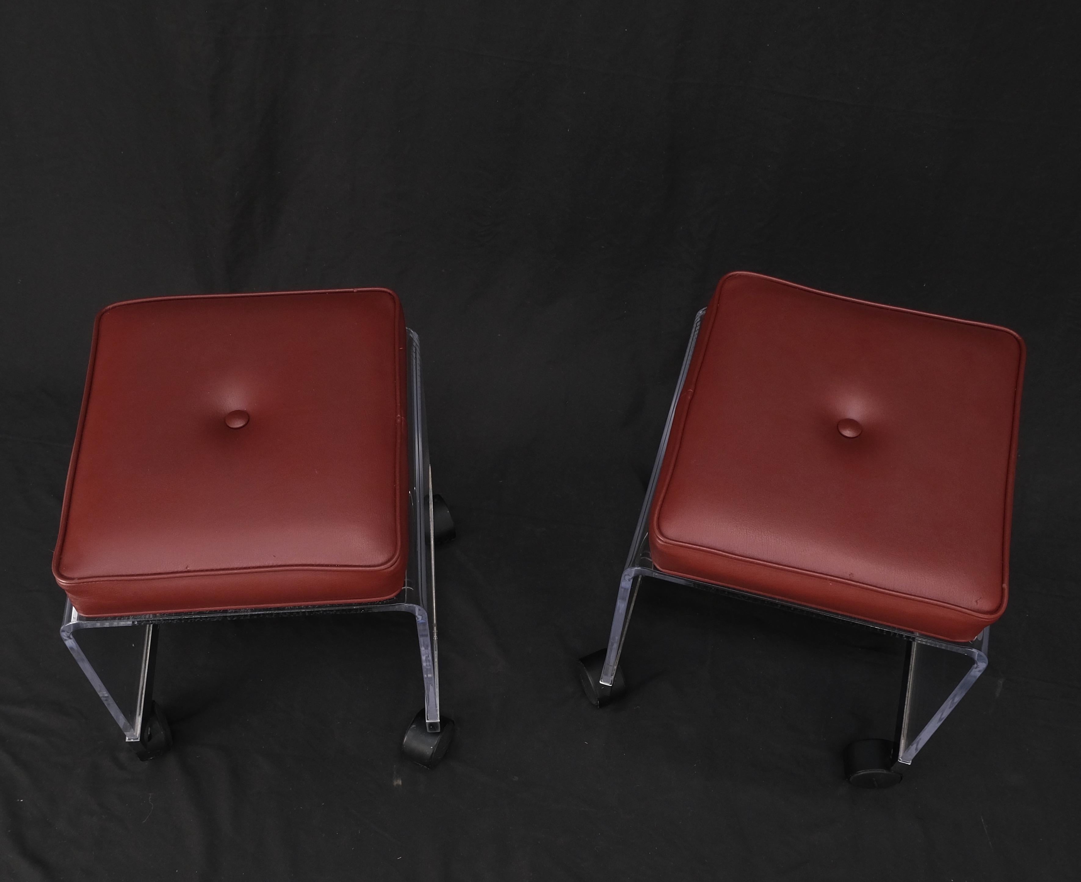 Upholstery Pair of Mid-Century Modern Bent Lucite Compact Benches on Wheels Clean! For Sale