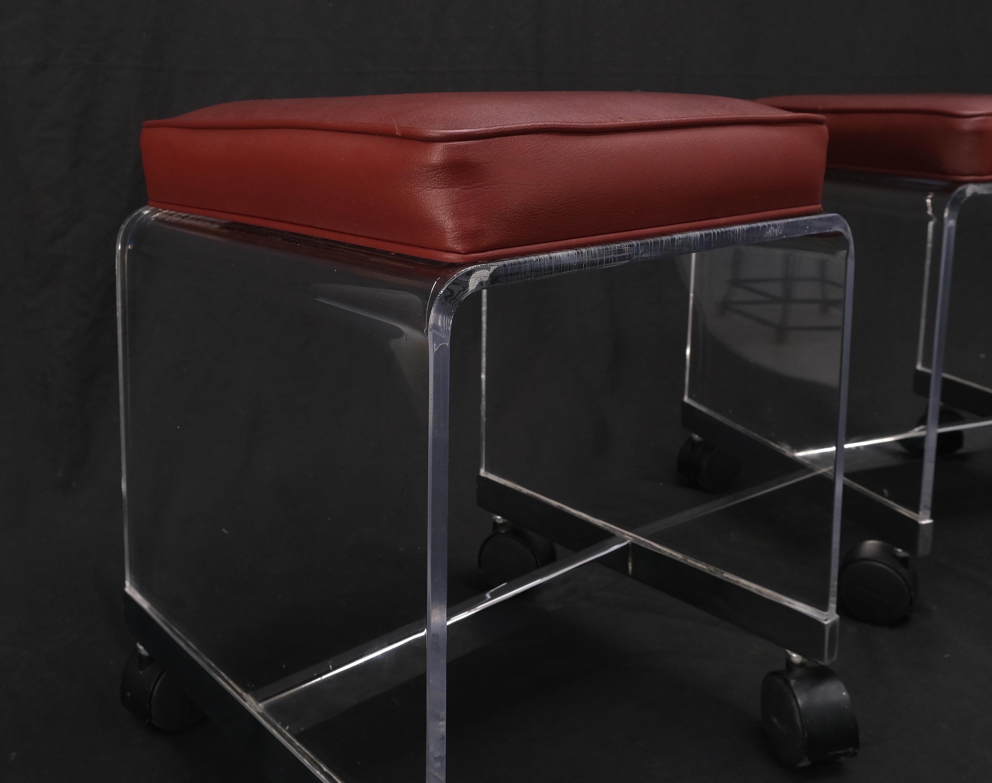Pair of Mid-Century Modern Bent Lucite Compact Benches on Wheels Clean! For Sale 1