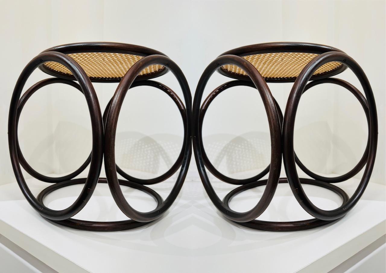 Pair of Mid-Century Modern Bentwood and Cane Minimalist Side Tables In Good Condition In Fort Lauderdale, FL