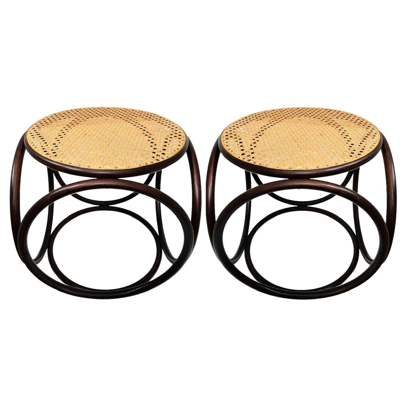 Pair of Mid-Century Modern Bentwood and Cane Minimalist Side Tables