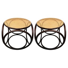 Pair of Mid-Century Modern Bentwood and Cane Minimalist Side Tables